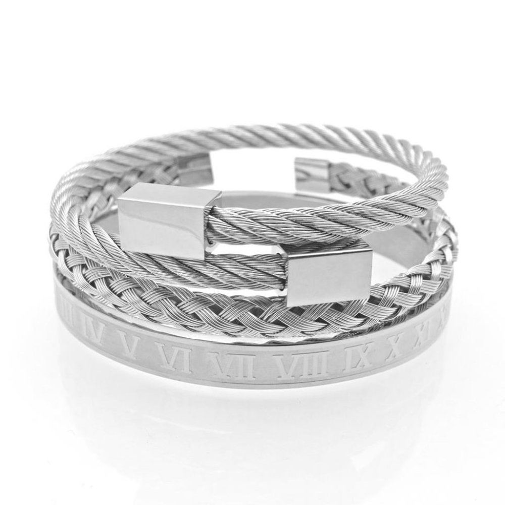 3 Piece Royal Roman Bracelets Bangles Adjustable Gold Square - Picture 5 of 14